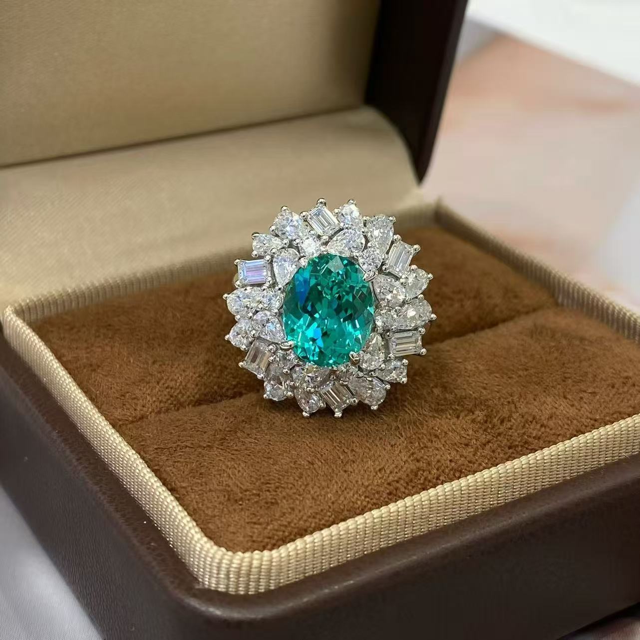 Paraiba Tourmaline Ring with Diamond Halo