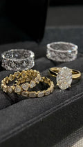 Set of 5 Diamond Jewelry Pieces: Oval Solitaire, Heart & Baguette Eternity Bands, Pave-Set Bands